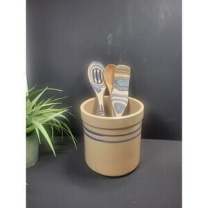 Vintage Crock, Blue Band Stoneware, Utensil Holder, Country Kitchen